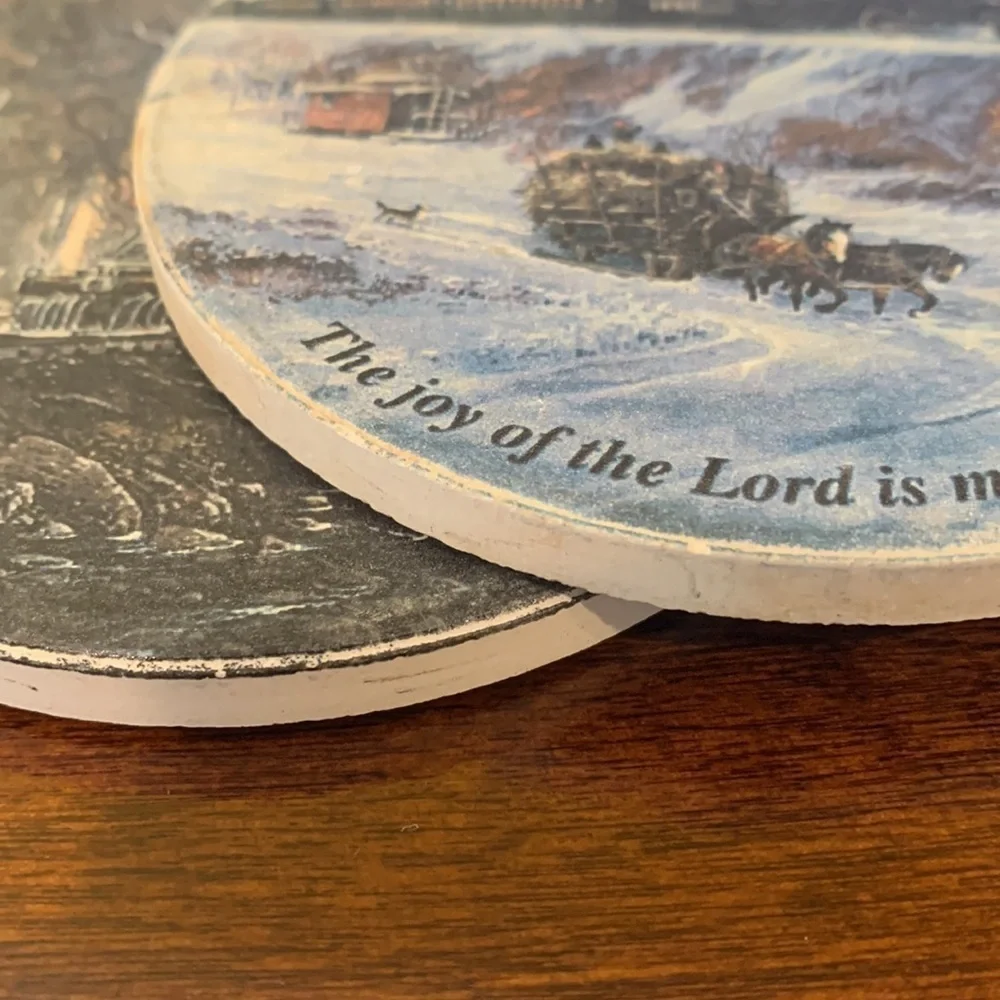 Coasters For‎ Drink Ceramic Ted Blaylock Set of 4 Steam Train Art & Bible Verses